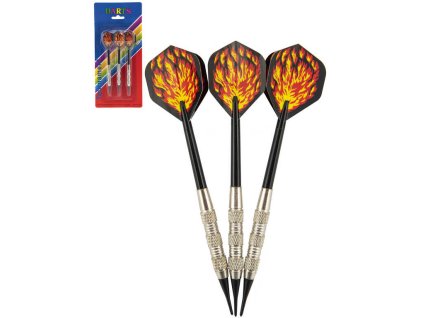 Šipky barevné s plamenem plastový hrot 15cm set 3ks na kartě kov/plast