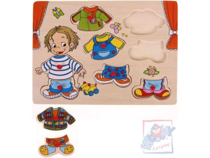 WOODY DŘEVO Oblékání na desce puzzle Sebastian dřevěná vkládačka