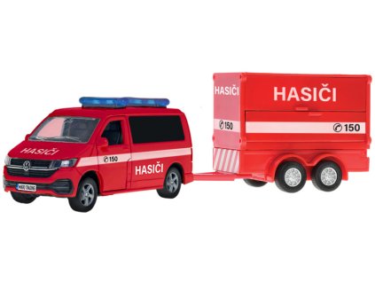 Auto požární VW hasiči zpětný chod set s vlečkou a doplňky český design CZ