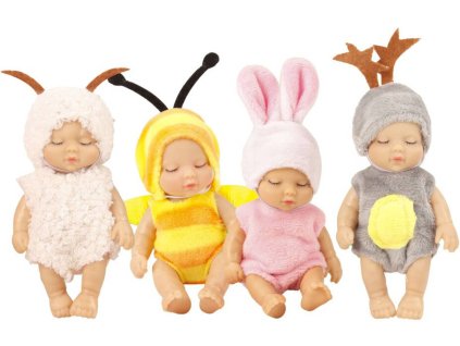 Miminko panenka v oblečku 12cm v převleku zvířátko 4 druhy