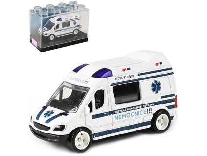 Auto sanitka Ostrava kovová ambulance volný chod v plastovém boxu