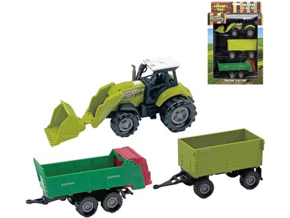 Traktor s nakladačem set se 2 vlečkami na baterie Světlo Zvuk