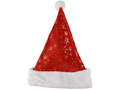 KARNEVAL Čepice vánoční červená 40cm zlaté vločky Santa Claus