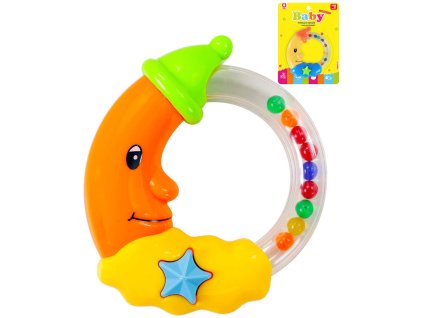 Chrastítko baby měsíček pro miminko na kartě 4 barvy plast