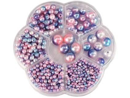 Korálky navlékací perleťové fialové set 1150ks 3-12mm v plastovém boxu