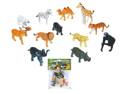 Zvířata divoká Safari 7cm plastové figurky zvířátka set 12ks v sáčku