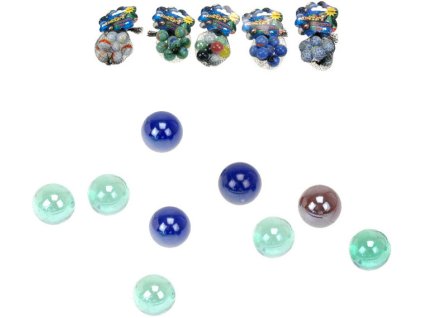Kuličky skleněné 2,5cm set skleněnka 8ks v síťce 5 druhů