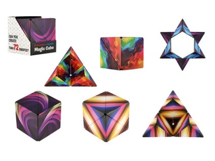 Hlavolam kostka magnetická duhová plast mix druhů v krabičce 6x6x6cm