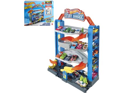 MATTEL HOT WHEELS City kaskadérská přenosná garáž s výtahem set s autíčkem
