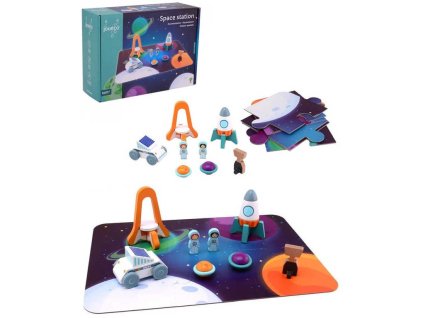 JOUECO DŘEVO Vesmírná stanice set puzzle skládačka s figurkami a doplňky