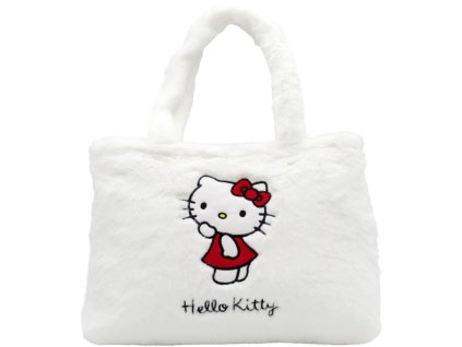 EP Line Taška bílá kočička Hello Kitty plyšová velká 40x27cm na zip