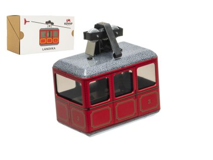 Lanovka červená na klíček kov 10x7,5cm v krabičce Kovap