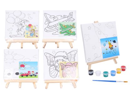 Malířské plátno s předlohou 15x15 cm se stojánkem + barvy a štětec Mix