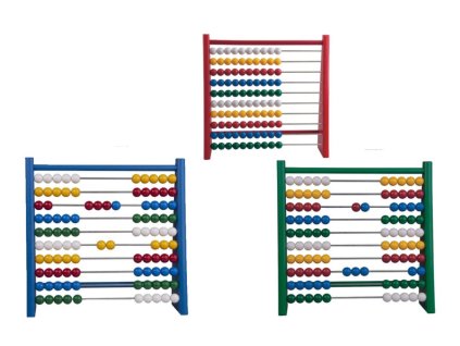 Počítadlo 100 kuliček 3 barvy dřevo/kov/plast 24x24cm v sáčku