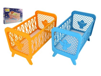 Postýlka pro panenky bez soupravy plast 32x47x26cm mix barev v krabici 48x33x8cm