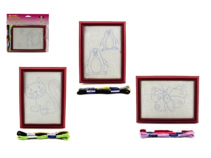 Vyšívání obdélníkový rámeček na pověšení, 3 příze v sáčku 23x16x1cm