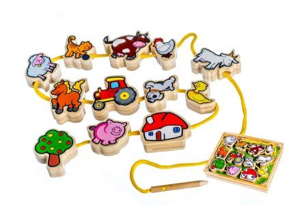 Provlékačka dřevěná Moje první zvířátka 12 dílků v krabičce 24,6x19x3,8cm MPZ