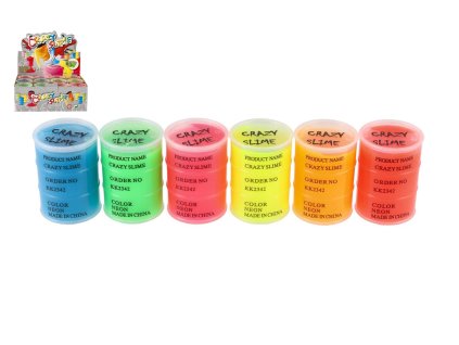 Sliz - hmota 80g neonová 8x5,5cm 6 barev 12ks v boxu