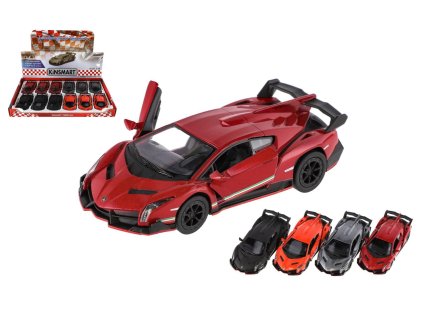 Auto Kinsmart Lamborghini Veneno kov/plast 13cm na zpětné natažení 4 barvy 12ks v boxu