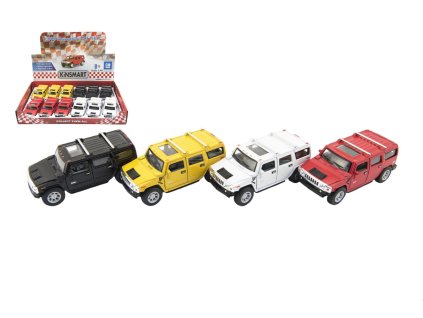 Auto Kinsmart Hummer H2 SUV kov/plast 12cm na zpětné natažení 4 barvy 12ks v boxu