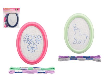 Vyšívání rámeček na pověšení předloha, 2 příze mix barev v sáčku 15x16x4cm