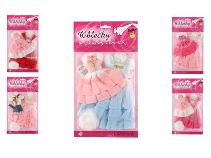 Šaty/Oblečky na panenky 2ks s doplňky mix druhů na kartě 21x30cm