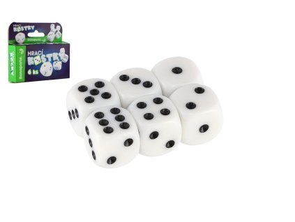 Hrací kostky 13x13mm společenská hra 6ks v krabičce 9x5x2cm
