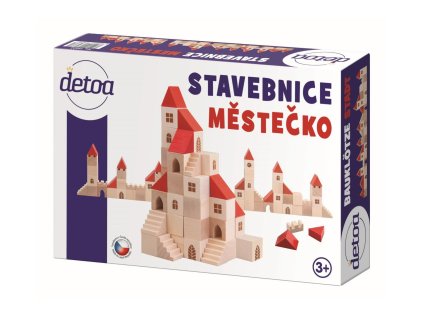 Stavebnice kostky 2,5cm dřevo městečko 100 dílků v krabici 29x19x6cm