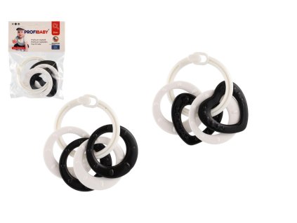 Kroužky se 4 tvary kontrastní plast černobílé 2 druhy v sáčku 0m+