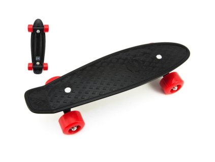 Skateboard - pennyboard 43cm, nosnost 60kg kovové osy, černá, červená kola