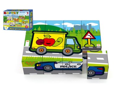 Kostky kubus dřevěné Moje první auta 12ks v krabičce 17x12,5x4cm MPZ
