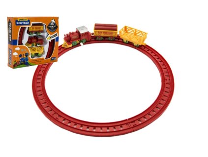 Vlak na klíček + 2 vagónky s kolejemi plast 7cm asst 2 barvy v krabičce 18x16x4cm