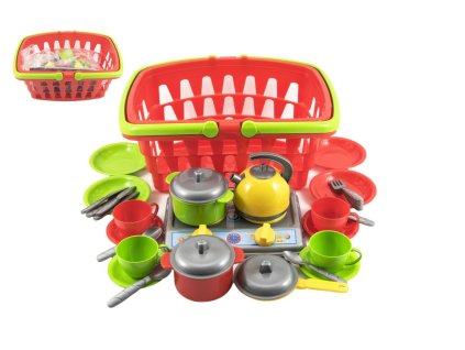 Nákupní košík plast + sada nádobí s vařičem v sáčku