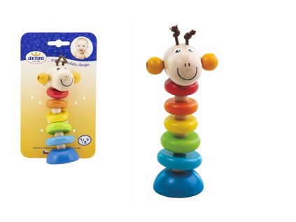 Žirafa na gumě dřevěná 15cm na kartě 6m+