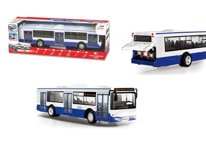 Autobus česky mluvící plast 28cm modrý volný chod na bat. se světem se zvukem v krab. 33x11x10cm