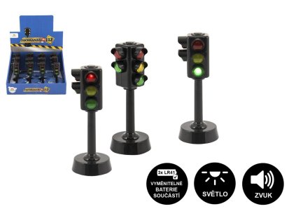 Semafor funkční plast 12cm na baterie se světlem se zvukem 12ks v boxu