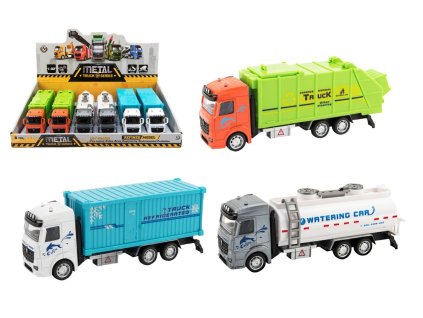 Kamion kov/plast 20-23cm na zpětné natažení 3 druhy 6ks v boxu