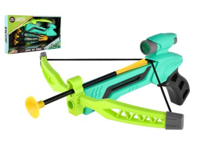 Pistole/kuše s lukem na přísavky plast 25cm + šípy 3ks v krabici 36x21x5cm