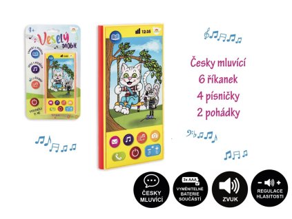 Veselý Mobil Telefon plast česky mluvící 7,5x15cm na baterie se zvukem na kartě