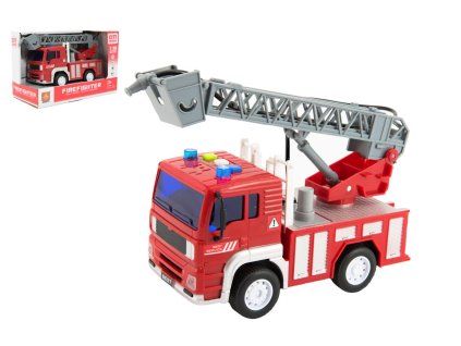 Auto hasiči stříkací vodu 20cm plast na setrvačník na bat. se zvukem se světlem v krabici 24x16x12cm