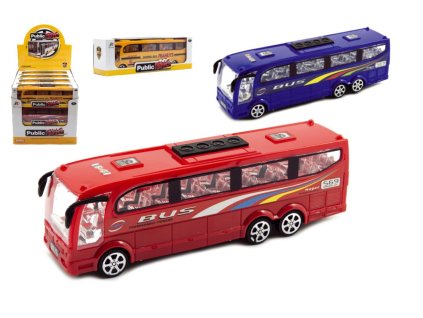 Autobus plast 25cm na setrvačník 3 barvy v krabici 26x8,5x7cm 12ks v boxu