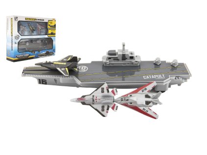 Letadlová loď 24cm + stíhačky 3 ks plast v krabici 29x22x7cm