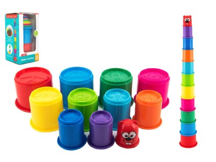 Kubus pyramida skládanka kulatá plast 11ks v krabici 11x20x11cm 12m+