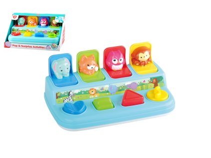 Vkládačka vyskakovací zvířátka plast v krabici 28x14x17cm 12m+