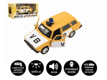 Policejní auto VB combi kov/plast 12cm na zpětné nat. na baterie se světlem, zvukem v krab. 15x7x7cm
