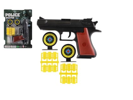 Pistole špuntovka 17cm plast + náboje 12ks + terč 2ks na kartě
