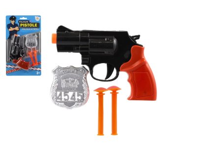 Pistole policejní 15cm plast s odznakem + přísavky 2ks na kartě