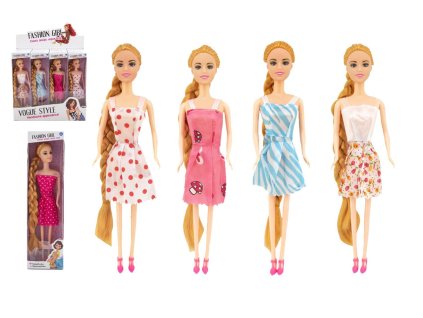 Panenka kloubová plast 28cm s dlouhým copem mix barev v krabičce 8x31x4,5cm 12ks v boxu