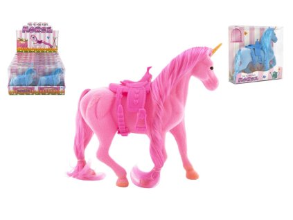 Jednorožec kůň fliška se sedlem 21cm 3 barvy v krabičce 16x17x5,5cm 12ks v boxu