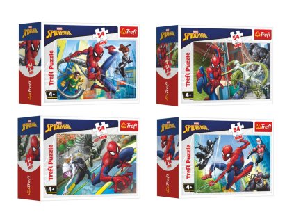 Minipuzzle 54 dílků Spidermanův čas 4 druhy v krabičce 9x6,5x4cm 40ks v boxu